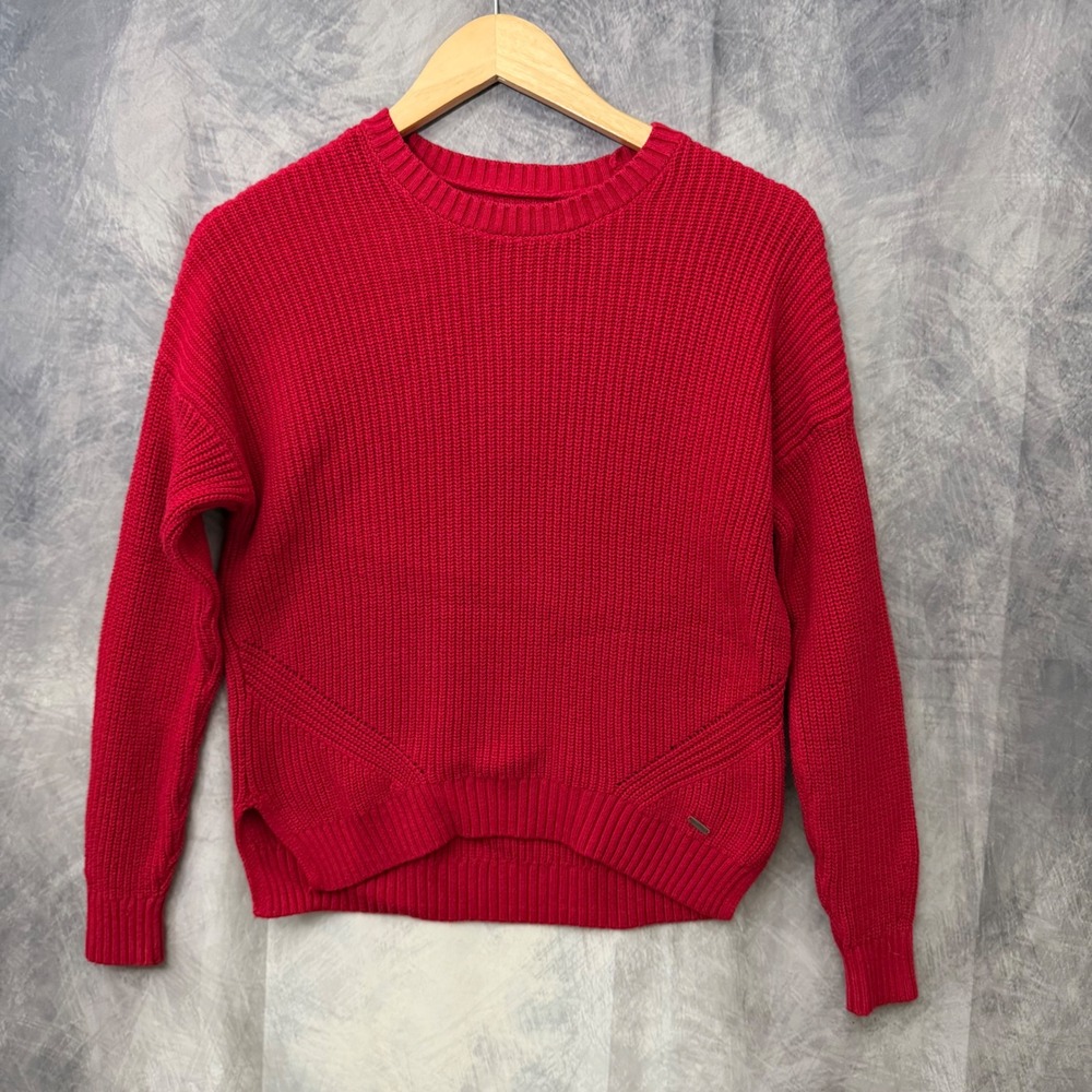 Hollister Red Ribbed Drop Shoulder High Low Crewneck Sweater XS Soft Girl Preppy